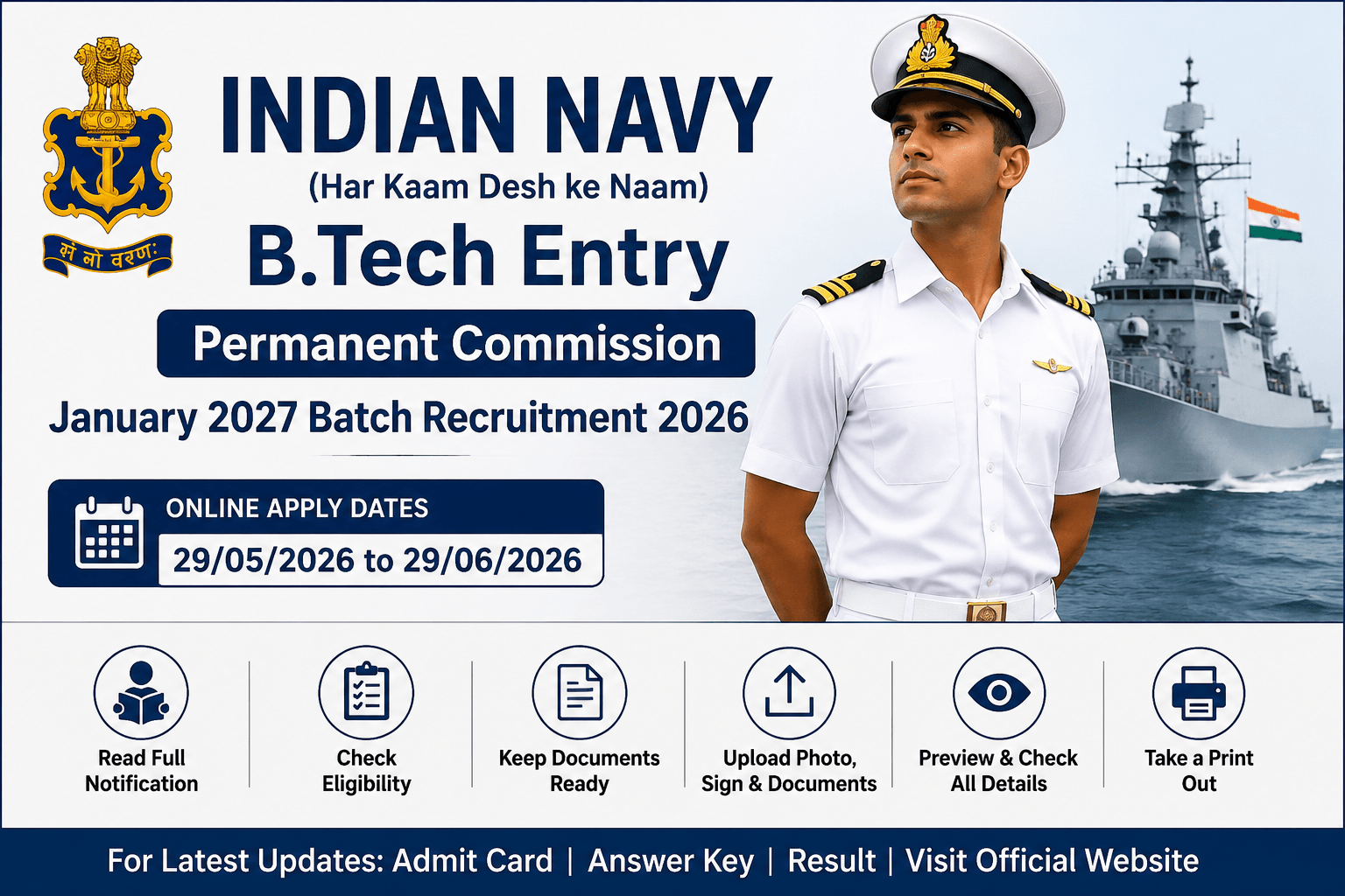 Join Indian Navy 10+2 (B.Tech) Cadet Entry January 2027 Batch