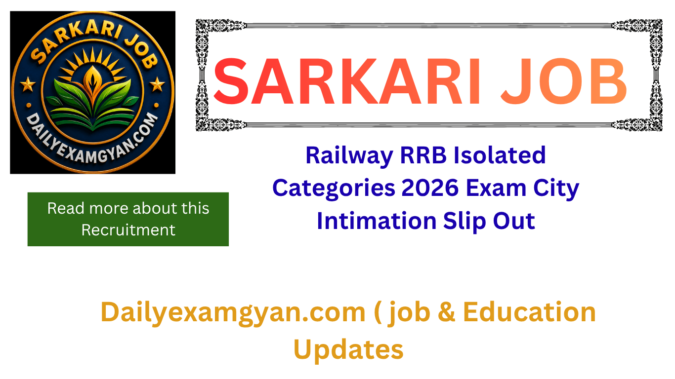 Railway RRB Isolated Categories 2026 Exam City Intimation Slip Out